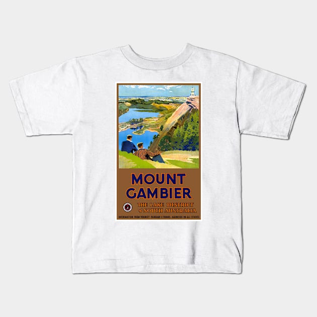 Vintage Travel Poster Mount Gambier Australia Kids T-Shirt by vintagetreasure